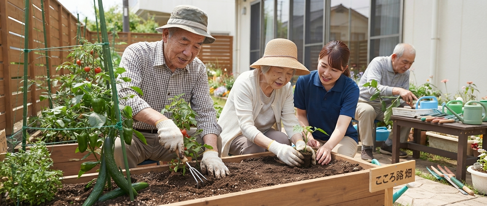 畑仕事を楽しむご利用者さま